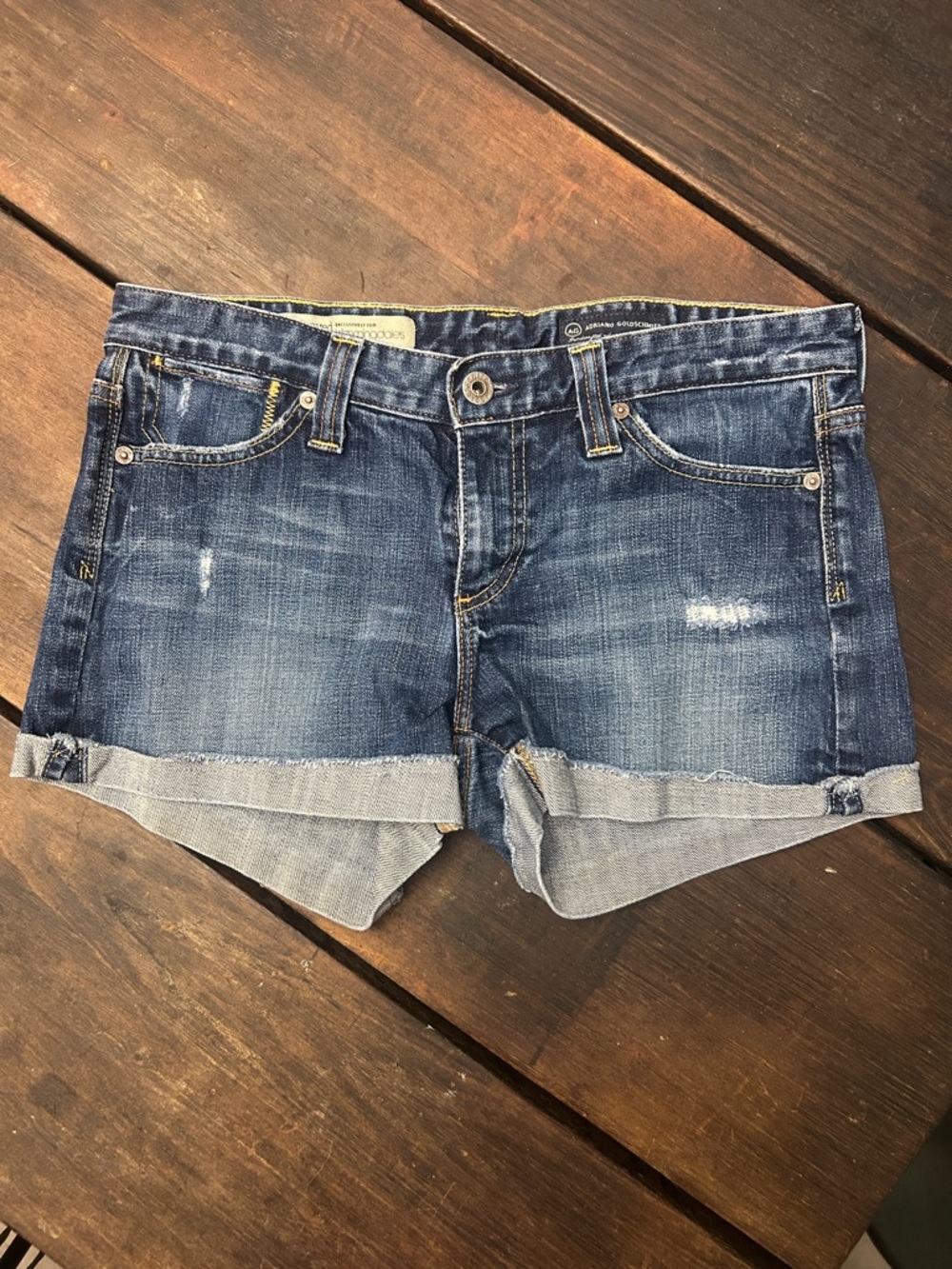 AG Adriano Goldschmied Rolled-Hem Distressed Denim Shorts - Blue